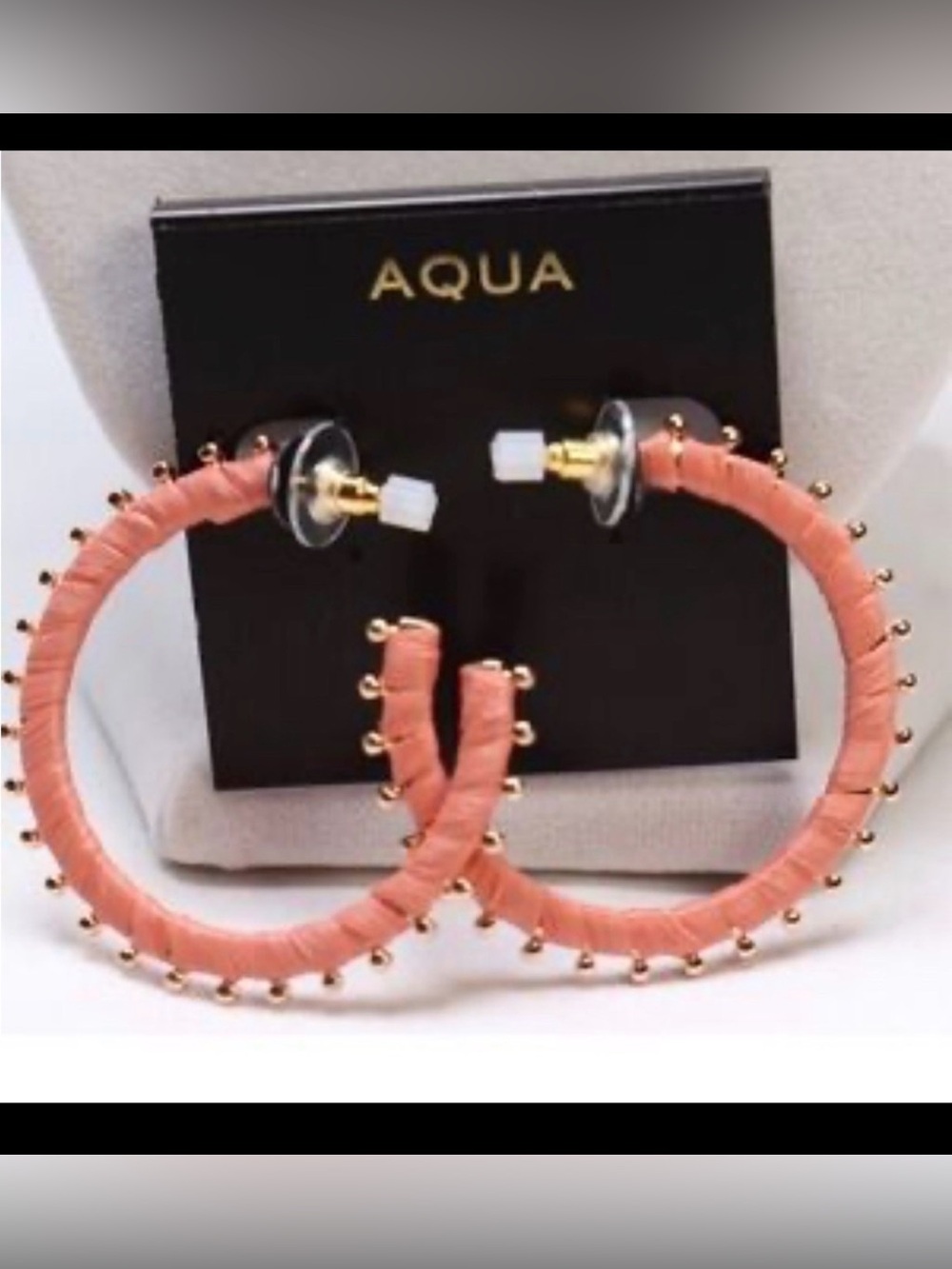 Bloomingdale’s AQUA RAFFIA‎ WRAPPED HOOP EARRINGS NEW
